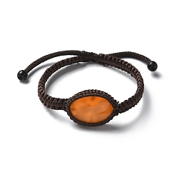 Красный Агат Регулируемые овальные браслеты из натурального сердолика с плетеными бусинами, внутренний диаметр: 2-1/8~3-1/8 дюйм (5~8 см)