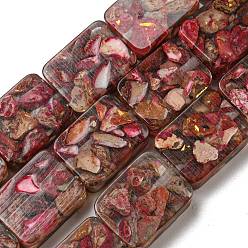 Cerise Dyed Natural Imperial Jasper with Resin Beads Strands, Rectangle, Cerise, 16x12x6mm, Hole: 1.2mm, about 11pcs/strand, 7.09 inch(18cm)