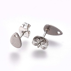 Stainless Steel Color 304 Stainless Steel Stud Earring Findings, with Flat Plate, Teardrop, Stainless Steel Color, 8x5x0.7mm, Hole: 1mm, Pin: 0.8mm