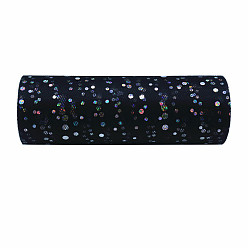 Black 10 Yards Sparkle Polyester Tulle Fabric Rolls, Deco Mesh Ribbon Spool with Paillette, for Wedding and Decoration, Black, 15cm