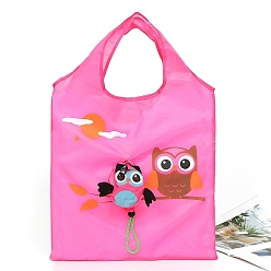 Hot Pink Owl Pattern Eco-Friendly Polyester Grocery Shopping Bag, Foldable Shopping Tote Bags, with Bag Handle, Hot Pink, 60x38cm