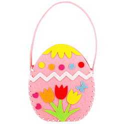 Egg Easter Theme DIY Cloth Baskets Kits, Kid's Handbag, with Plastic Pin, Yarn, and Card, for Storing Home Fruit Snack Vegetables, Children Toy, Pink, Egg Pattern, 190x260mm