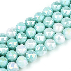 Бирюза Антикоррозийные гальванические стеклянные бусины, имитация драгоценных камней, круглые, с покрытием AB цвета, граненые, два тона, бирюзовые, 9.5~10.2 мм, отверстие : 1.2 мм, около 55~57 шт / нитка, 14.17~14.96'' (36~38 см)