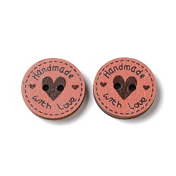 Red 2-Hole Printed Wood Buttons, Flat Round with Heart & Word Love, Red, 20x3mm, Hole: 2mm