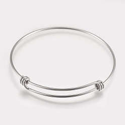 Stainless Steel Color 304 Stainless Steel Expandable Bangles, Stainless Steel Color, Inner Diameter: 2-1/2 inch(6.2~6.6cm), 1.5mm wide