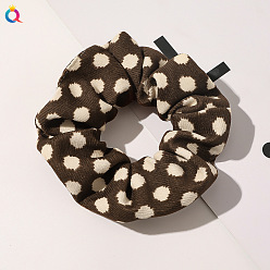 D36 New Knitted Polka Dot Hairband - Coffee Retro Polka Dot Leopard Print Hair Ties for Women, Autumn Winter Sweet Bowknot Scrunchie Headband