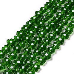 Зеленый Ручной работы стеклянная бусина тысячецветник нитей, цветок, зелёные, 6.4~9x3.2 мм, Отверстие : 1 мм, около 56 шт / нитка, 15.75'' (40 см)