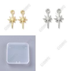 Couleur Mélangete 60 pcs 2 couleurs pendentifs en alliage, charmes étoiles, couleur mixte, 15.5x7.5x1.5mm, Trou: 1.2mm, 30 pcs / couleur