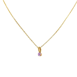 Violet Birthstone Style Cubic Zirconia Diamond Pendant Necklace, with Golden Titanium Steel Chains, Violet, 17.72 inch(45cm)