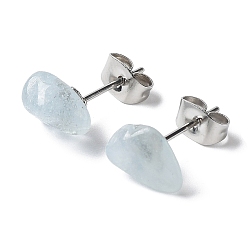 Аквамарин Серьги-гвоздики с натуральным аквамарином raw nuggets, 304 серьги из нержавеющей стали для женщин, 7~10x5~8 мм