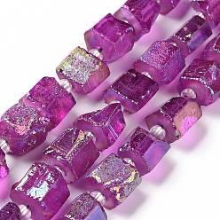 Dark Orchid Electroplated Natural Quartz Beads Strands, Hexagon Prism, Irregular Shape, Dark Orchid, 8~13x10~14x6~11mm, Hole: 1mm, about 15~16pcs/strand, 7.8~8 inch(20~20.5cm)