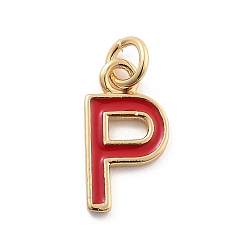 Letter P Стойки обшивки латунные подвески, с эмалью и кольцом для прыжков, без кадмия и без свинца, долговечный, реальный 18 k позолоченный, буквы, Письмо P, 11.5x6.5x1 мм, отверстие : 2.5 мм