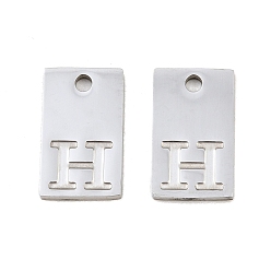 Letter H 304 Stainless Steel Pendants, Rectangle with Letter Charms, Stainless Steel Color, Letter H, 16x10x1.4mm, Hole: 1.8mm