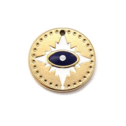 Темно-Синий 304 подвески из нержавеющей стали, с эмалью, плоские круглые с сглаза, золотые, ионное покрытие (ip), темно-синий, 18x2.5 мм, отверстие : 1 мм