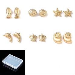 Echt 18 k vergoldet 12 Stück 6 Stile Rack-Beschichtung Messingperlen, Cadmiumfrei und Nickel frei und Bleifrei, Mischformen, echt 18 k vergoldet, 6.5~10x4.5~10x3~4 mm, Bohrung: 1~1.5 mm, 2 Stück / Stil