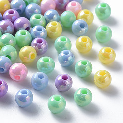 Couleur Mélangete Perles acryliques opaques, de couleur plaquée ab , ronde, couleur mixte, 6x5mm, Trou: 1.8mm, environ4400 pcs / 500 g
