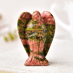 Unakite Natural Unakite Carved Healing Angel Figurines, Reiki Energy Stone Display Decorations, 37~40mm