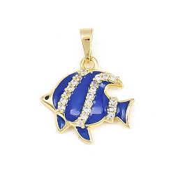 Синий Латунные микро проложить кубического циркония подвески, с эмалью, рыбы прелести, долговечный, стойки покрытие, без свинца и без кадмия, реальный 18 k позолоченный, синие, 18x19.5x4 мм, отверстие : 3.2x5.4 мм