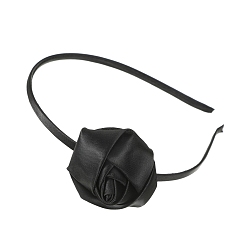 Black Fabric Rose Decor Hair Bands, VValentine's Day Wedding Holiday Costume Party, Black, 365mm