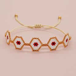 Красный Браслеты из бисера ручной работы, плетеные из стеклянных бусин, Женские украшения из плетеного волоконного шнура, шестиугольник со сглазом, красные, 11.02 дюйм (28 см)