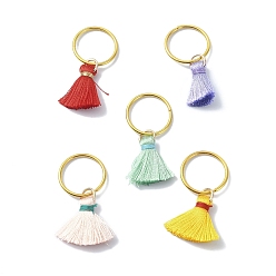 Mixed Color Nylon Thread Tassel Pendants, with Golden Iron Jump Rings, Mixed Color, 33.5mm
