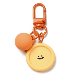Flat Round Cartoon Smiling Face Acrylic Pendant Keychain, with Candy Ball Charm and Alloy Finding, for Car Bag Decoration, Flat Round, 62~67mm