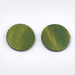 Olive Drab Painted Wood Cabochons, Flat Round, Olive Drab, 20x2mm