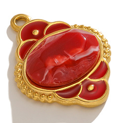 Red Stainless Steel Pendants, with Enamel and Resin, Golden, Flower Charm, Red, 24x19mm, Hole: 1.9mm