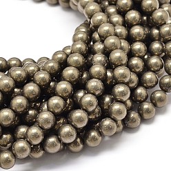 Pyrite Natural Pyrite Beads Strands, Round, 8mm, Hole: 1mm, about 48pcs/strand, 15.7 inch