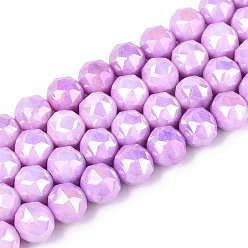 Сливовый Антикоррозийные гальванические стеклянные бусины, имитация драгоценных камней, круглые, с покрытием AB цвета, граненые, два тона, слива, 9.5~10.2 мм, отверстие : 1.2 мм, около 55~57 шт / нитка, 14.17~14.96'' (36~38 см)
