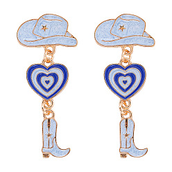 Blue Western Cowboy Hat and Boots Heart-shaped Alloy Oil Drop Earrings Women's Jewelry