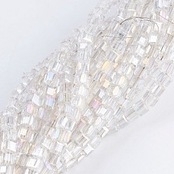Clear AB Electroplate Glass Beads Strands, AB Color Plated, Faceted, Cube, Clear AB, 2~2.5x2~2.5x2~2.5mm, Hole: 0.5mm, about 195~200pcs/strand, 16.9~17.5 inch(43~44.5cm)