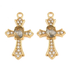 Jet Brune Éclair Pendentifs en acier inoxydable, avec strass, charmes croisées, placage ionique (ip), réel 304 k plaqué or, fusée éclairante marron, 18mm, Trou: 31x18x4mm