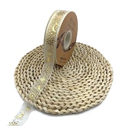 Sun 50 Yards Gold Stamping Organza Ribbon, Polyester Printed Ribbon, for Gift Wrapping, Party Decorations, Sun, 1 inch(25mm)