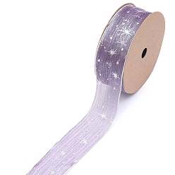 Medium Purple 20 Yards Silver Stamping Star Organza Ribbons, Garment Accessories, Gift Packaging, Medium Purple, 1 inch(25mm), 20 Yards/Roll