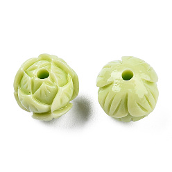 Yellow Green Synthetic Coral Beads, Dyed, Two Tone, Flower, Yellow Green, 10x11x10.5mm, Hole: 1.6mm