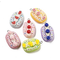 Mixed Color Imitation Food Opaque Resin Pendants, Fruit Cake Charms with Platinum Tone Iron Loops, Mixed Color, 31.5x20x13mm, Hole: 2mm