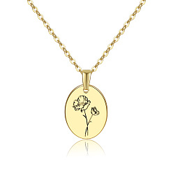 August Poppy 304 Stainless Steel Birth Month Flower Pendant Necklace, Floral Dainty Jewelry for Women, Golden, August Poppy, 17.72 inch(45cm)