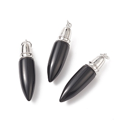 Obsidian Natural Obsidian Big Pendants, with Jump Ring, Bullet Charms with Platinum Plated Brass Findings, 49.5~51x12mm, Hole: 6mm