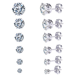 E1911-16 White Ear Stud Conjunto minimalista de 6 pares de aretes con circonitas en acero inoxidable