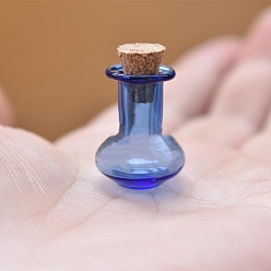 Blue Mini Glass Bottle, with Cork Plug, Wishing Bottle, for Charms Making, Blue, 1.6x2.1cm