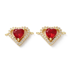 Красный Подвеска-шарм в виде сердца из кубического циркония с покрытием из латуни, долговечный, без свинца и без кадмия, реальный 18 k позолоченный, красные, 14.5x21x5.5 мм, отверстие : 1.4 мм