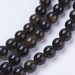 Obsidienne Dorée Brillance dorée naturelle perles obsidienne brins, ronde, 6mm, Trou: 1mm, Environ 50 pcs/chapelet, 15.35 pouce (39 cm)