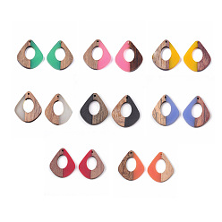 Mixed Color Resin & Wood Pendants, Two Tone, teardrop, Mixed Color, 32.5x27.5x2.5~4mm, Hole: 1.5mm