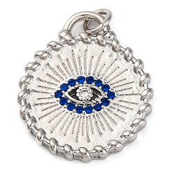 Платина Латунные микро проложить кубического циркония подвески, без кадмия и без свинца, плоские круглые с глазами подвески, платина, 20.5x17.5x2.5 мм, отверстие : 2.7 мм