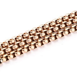Rose Gold Ion Plating(IP) 304 Stainless Steel Box Chains, Unwelded, with Spool, Rose Gold, 2.5x3x3mm, 32.8 Feet(10m)/roll
