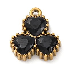 Черный Ионное покрытие (IP) 304 подвески из циркония из нержавеющей стали, цветок с подвесками в виде сердечек, реальный 18 k позолоченный, чёрные, 11.5x10.5x3 мм, отверстие : 1.2 мм