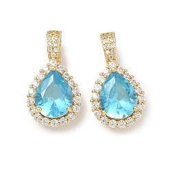 Бирюза Латунные микро проложить кубического циркония подвески, слезинки, реальный 18 k позолоченный, бирюзовые, 21x11.5x6 мм, отверстие : 5x3.5 мм