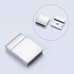 Stainless Steel Color 304 Stainless Steel Magnetic Clasps with Glue-in Ends, Frosted, Rectangle, Stainless Steel Color, 23x17x5mm, Hole: 3x15mm