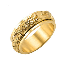 Golden Dragon Titanium Steel Rotating Finger Ring, Fidget Spinner Ring for Calming Worry Meditation, Golden, US Size 7(17.3mm)